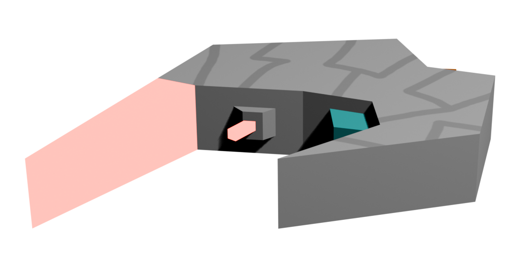 3D render of the Claw, one of the ships in the Galactic Frontline universe. It has an angular design, with two claw-like protrusions shielding a cockpit and turret.